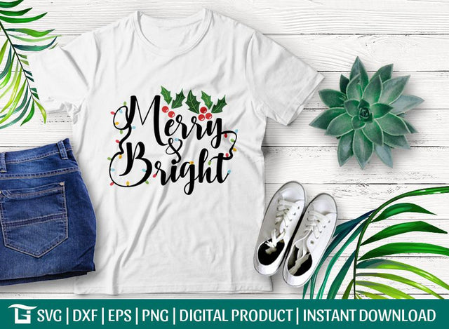 Merry And Bright SVG Cut File, Christmas Svg, Tshirt Design SVG ETC Craft 