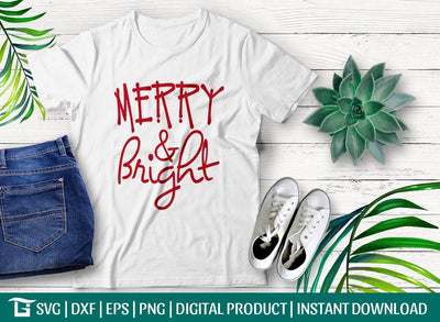 Merry And Bright SVG Cut File, Christmas Svg, Tshirt Design SVG ETC Craft 