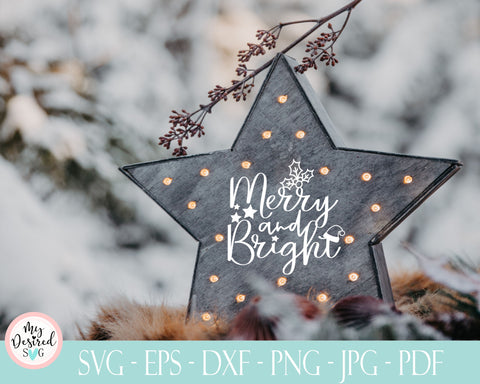 Merry and Bright svg, holiday svg, christmas tree svg, winter svg, christmas saying svg, christmas lights svg, let it snow svg, dxf eps png SVG MyDesiredSVG 