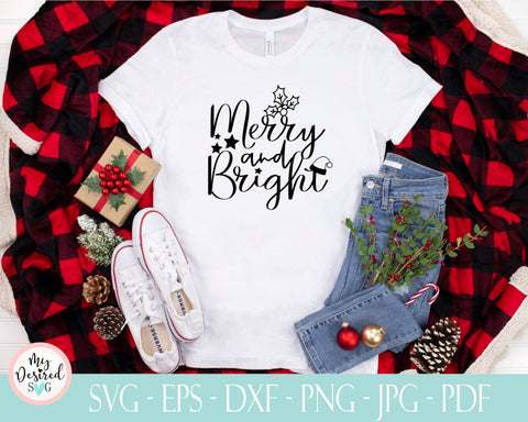 Merry and Bright svg, holiday svg, christmas tree svg, winter svg, christmas saying svg, christmas lights svg, let it snow svg, dxf eps png SVG MyDesiredSVG 