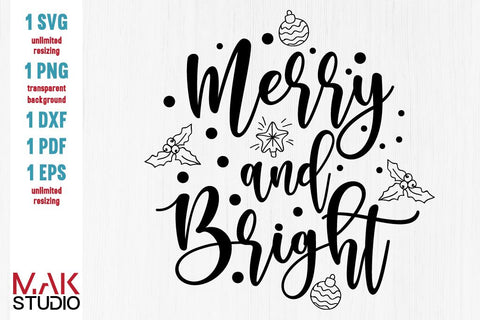 Merry and bright svg, Merry and bright cut file SVG MAKStudion 