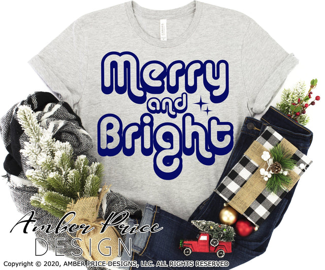 Merry and Bright SVG PNG DXF | Retro Christmas SVG | Vintage SVGs SVG Amber Price Design 
