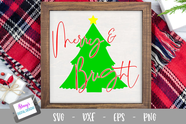 Merry and Bright SVG with Christmas Tree - Christmas SVG SVG Stacy's Digital Designs 