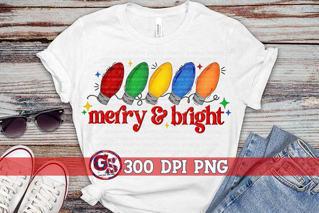 Merry & Bright Christmas Lights PNG for Sublimation Sublimation Greedy Stitches 