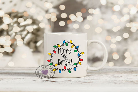 Merry & Bright Christmas Lights Sublimation Design Sublimation mysvgromance 