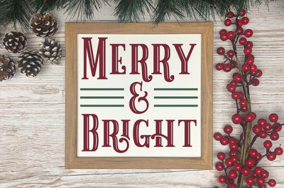 Merry & Bright | Christmas Sign Stencil SVG SVG Ikonart Design Shop 