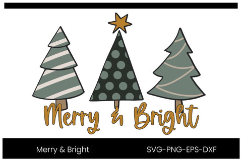 Merry & Bright, Christmas Tree SVG Design, Christmas Ornament, Winter Home Decor SVG Designing Digitals 