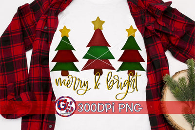 Merry & Bright Christmas Trees PNG for Sublimation-Christmas PNG Sublimation Greedy Stitches 