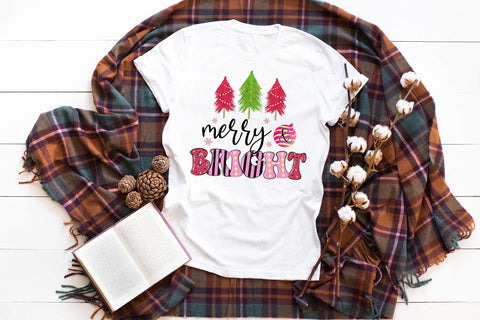 Merry & Bright, Pink Christmas PNG Sublimation Sublimation CraftLabSVG 