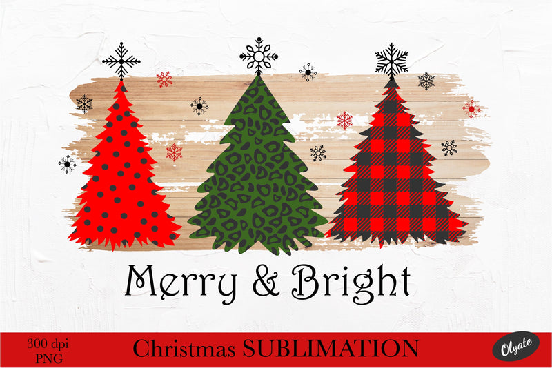 Merry & Bright Sublimation. Christmas Tree Sublimation PNG. Sublimation Olga Terlyanskaya 