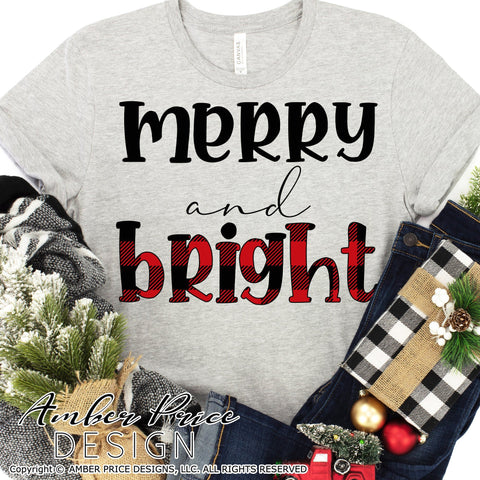 Merry & Bright SVG | Buffalo Check Christmas SVGs PNG DXF SVG Amber Price Design 