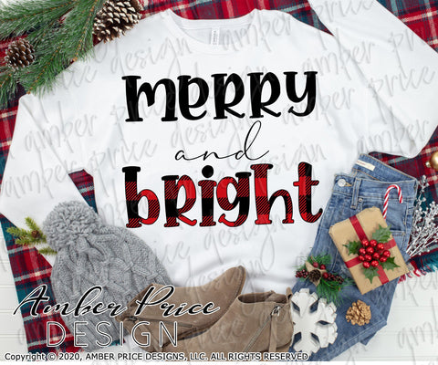 Merry & Bright SVG | Buffalo Check Christmas SVGs PNG DXF SVG Amber Price Design 