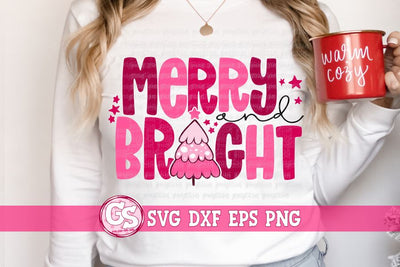 Merry & Bright SVG DXF EPS PNG-Pink Christmas SVG SVG Greedy Stitches 