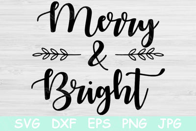 Merry & Bright Svg File Saying with Leaves. Winter Svg Cut Files for Cricut and Silhouette. Hand Lettered Christmas Svg Stencil for Decals. SVG TiffsCraftyCreations 
