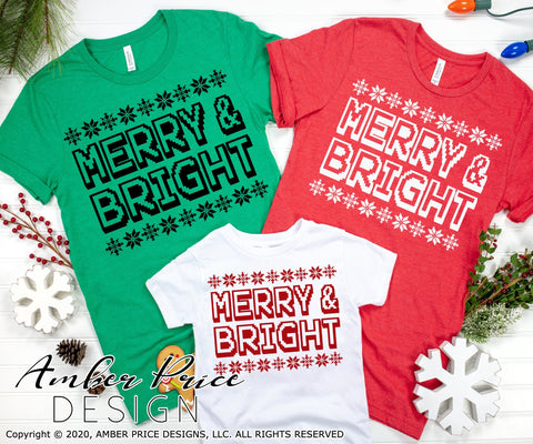 Merry & Bright SVG PNG DXF | Ugly Christmas Sweater SVG | Vintage Pixels SVG Amber Price Design 