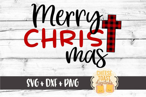 Merry Christ Mas - Buffalo Plaid Cross - Christmas SVG Files SVG Cheese Toast Digitals 