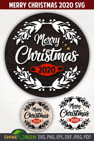 Merry Christmas 2020 SVG - Hand Drawn Floral Ornament Round SVG Shine Green Art 
