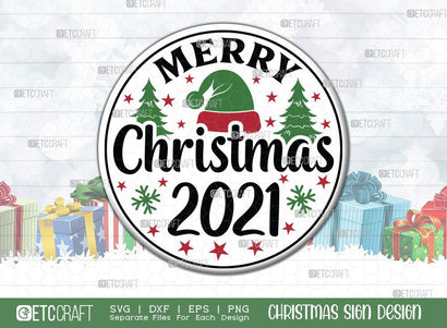Merry Christmas 2021 Sign SVG Cut File | Welcome Sign | Round Sign | Christmas Door Hanger | Farmhouse Decor Svg | Christmas Ornament Svg | Christmas Wood Sign Design SVG ETC Craft 