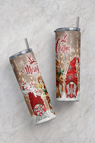 "Merry Christmas 20oz Skinny Tumbler, Christmas Gnomes Tumbler Wrap , Santa Gnomes Tumbler PNG Instant Download, PNG Sublimation " Sublimation CaldwellArt 
