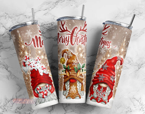 "Merry Christmas 20oz Skinny Tumbler, Christmas Gnomes Tumbler Wrap , Santa Gnomes Tumbler PNG Instant Download, PNG Sublimation " Sublimation CaldwellArt 