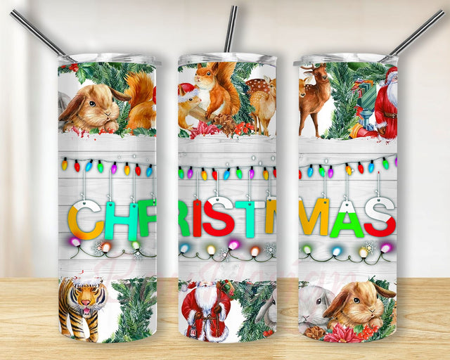 Merry Christmas 20oz Skinny Tumbler, Christmas Tumbler Wrap, Christmas Lights Tumbler PNG, Instant Download, Merry Christmas Tumbler Png Sublimation BouDesign 