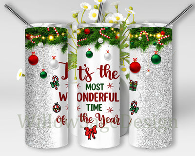Merry Christmas 20oz Skinny Tumbler, It's The Most Wonderful Time of The Year Tumbler Design, Christmas Balls Tumbler Png, Christmas Tree Design Png, Christmas Glitter Tumbler Wrap, Digital Download Sublimation WillowSageDesign 