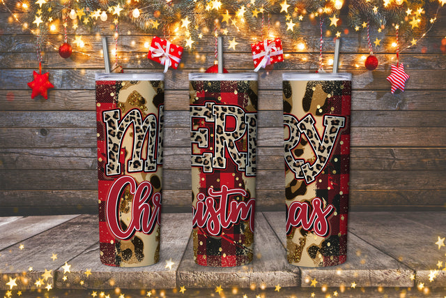 Merry Christmas 20oz Skinny Tumbler Png, Christmas Tumbler Png, Christmas Png, Leopard Print, Tumbler Sublimation Designs, Digital Download Sublimation SublimationDesignShop 