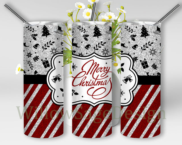 Merry Christmas 20oz Tumbler Template, Christmas Glitter Tumbler Wrap, Christmas Deco Tumbler Png, Christmas Sublimation Design, Instant Download Sublimation WillowSageDesign 