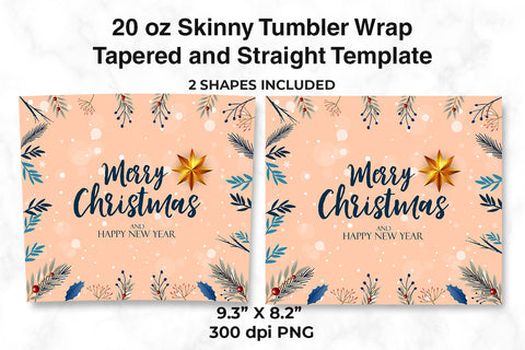 Merry Christmas And Happy New Year Skinny Tumbler Wrap Beige Sublimation Sublimatiz Designs 