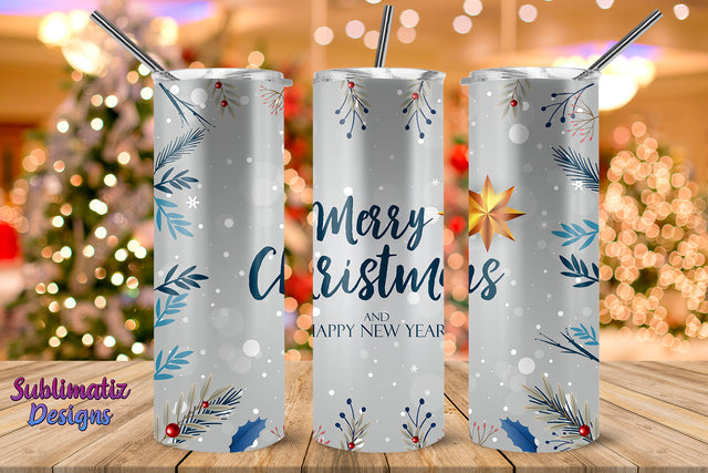 Merry Christmas And Happy New Year Skinny Tumbler Wrap, Tapered and Straight Template, Digital Download, sublimation graphics Sublimation Sublimatiz Designs 