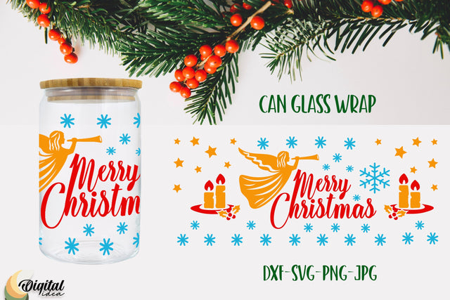 Merry Christmas Angel SVG Wrap Design. Can Glass Quotes SVG. SVG Evgenyia Guschina 