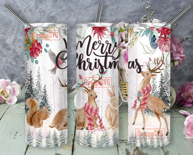 Merry Christmas Animals Family 20 oz Skinny Sublimation Tumbler Designs for Straight Tapered Tumbler PNG, Merry Christmas File Digital Download Sublimation DesignSVG 