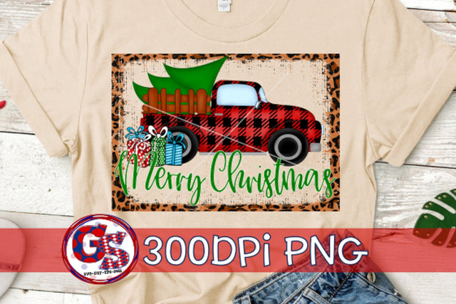 Merry Christmas Antique Truck PNG for Sublimation Sublimation Greedy Stitches 