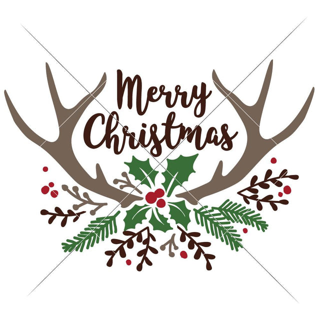 Merry Christmas Antlers with Fir and Mistletoe SVG Chameleon Cuttables 
