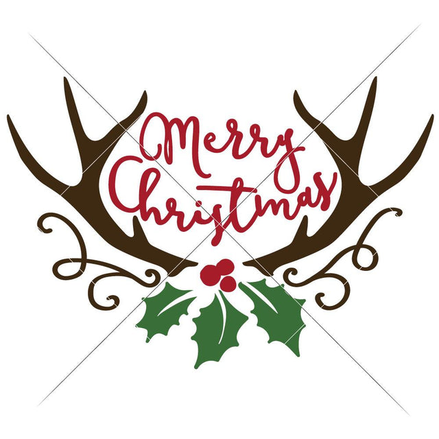 Merry Christmas Antlers with Mistletoe SVG Chameleon Cuttables 