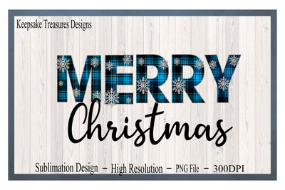 Merry Christmas, Blue Buffalo Plaid, Sublimation PNG Design Sublimation Keepsake Treasures Designs LLC. 