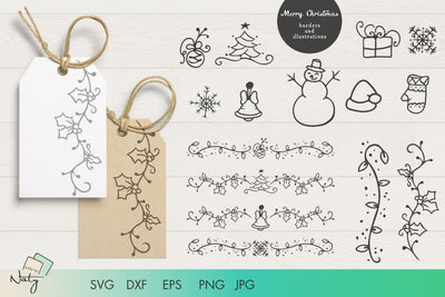 Merry Christmas borders and illustrations. SVG Arts By Naty 