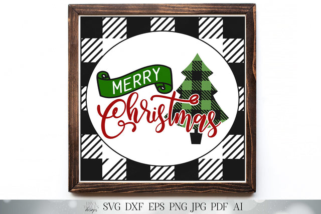 Merry Christmas | Buffalo Check / Plaid | Christmas Tree Design | Cutting File and Printable | SVG DXF PNG and More! | Farmhouse Sign SVG Diva Watts Designs 