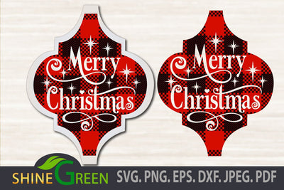 Merry Christmas Buffalo Plaid Arabesque Ornament SVG SVG Shine Green Art 