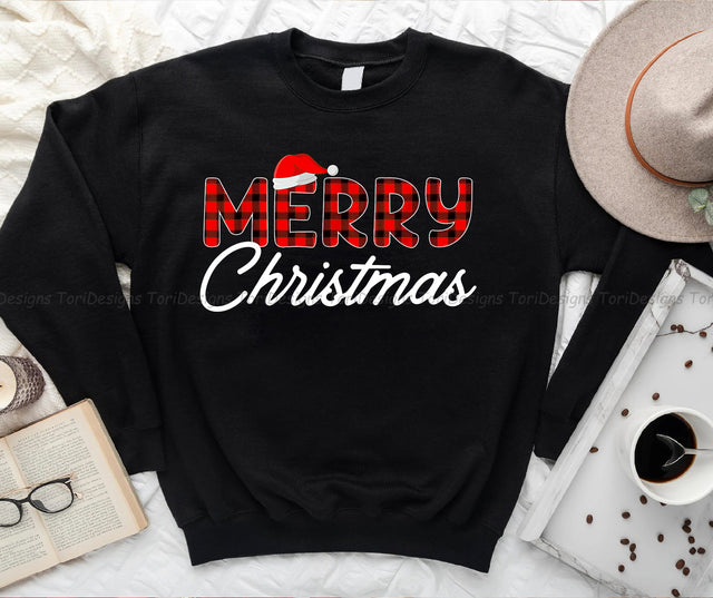 Merry Christmas Buffalo Plaid Red Santa Hat PNG Sublimation Design Sublimation ToriDesigns 