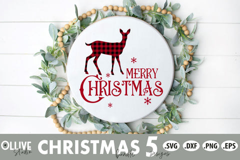 Merry Christmas Buffalo Plaid Reindeer and Deer SVG SVG Ollive Studio 
