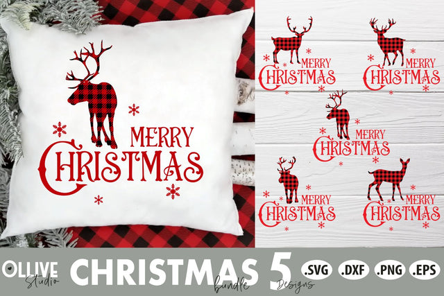 Merry Christmas Buffalo Plaid Reindeer and Deer SVG SVG Ollive Studio 