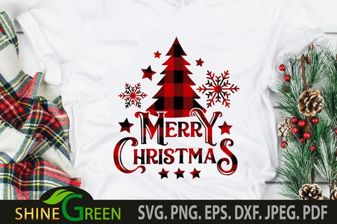 Merry Christmas Buffalo Plaid SVG for Cricut, Sublimation SVG Shine Green Art 