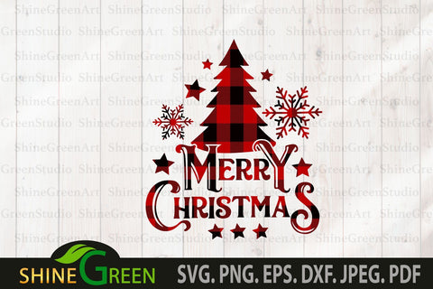 Merry Christmas Buffalo Plaid SVG for Cricut, Sublimation SVG Shine Green Art 