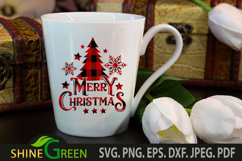Merry Christmas Buffalo Plaid SVG for Cricut, Sublimation SVG Shine Green Art 
