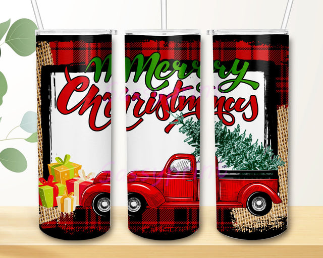 Merry Christmas Buffalo Plaid Truck 20 oz Skinny Tumbler Sublimation Design Sublimation sassyprint 