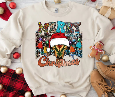 Merry Christmas Bull Skull Western Retro Sublimations Sublimation ToriDesigns 