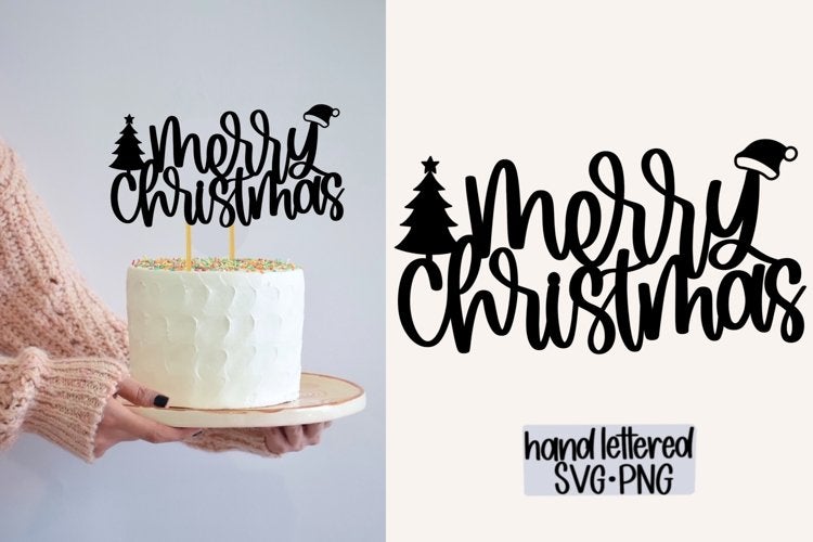 Merry Christmas cake topper SVG, Hand Lettered SVG SVG AnitaAlyiaLettering 