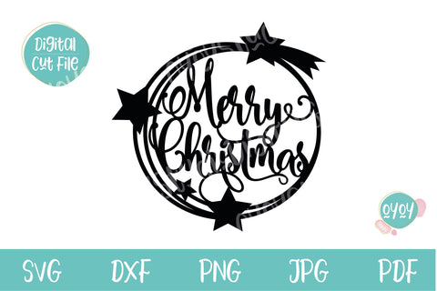 Merry Christmas Cake Topper SVG with Christmas Star SVG OyoyStudioDigitals 