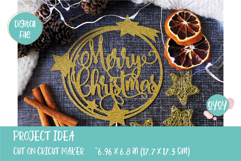 Merry Christmas Cake Topper SVG with Christmas Star SVG OyoyStudioDigitals 